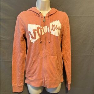 Womens Volcom Zip Up Hooded Jacket Hoodie Peach Color White Logo Size Small